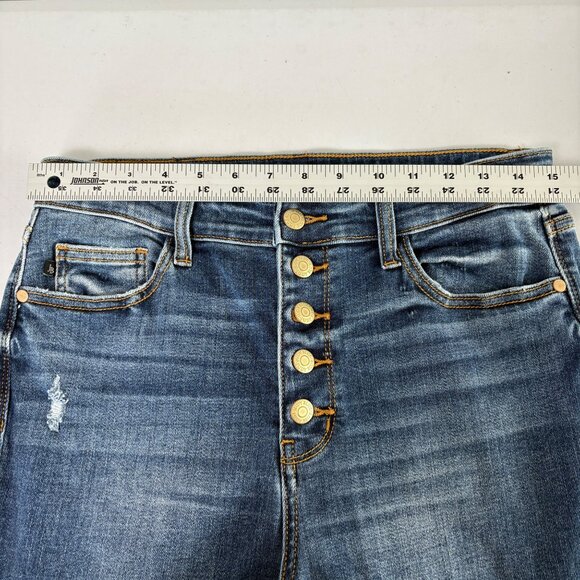 Judy Blue Flare Jeans Button Fly Size 11 30 Blue Denim Frayed High Rise Hippie - Picture 10 of 11